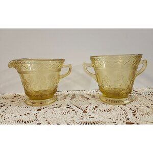VTG Federal Glass Patrician Footed Sugar & Creamer Set Vintage Depression Glass
